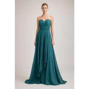 Mori Lee Teal Strapless Sweetheart Chiffon Formal Gown Sz 8 NWOT Bridesmaid Gala
